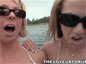 inexperienced girl-on-girl bikini stunners have a playful fucky-fucky on a boat